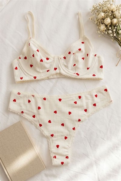 Desnli Sütyen Takım Kırmızı