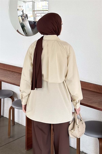 Pelerin Detaylı Gömlek Bej