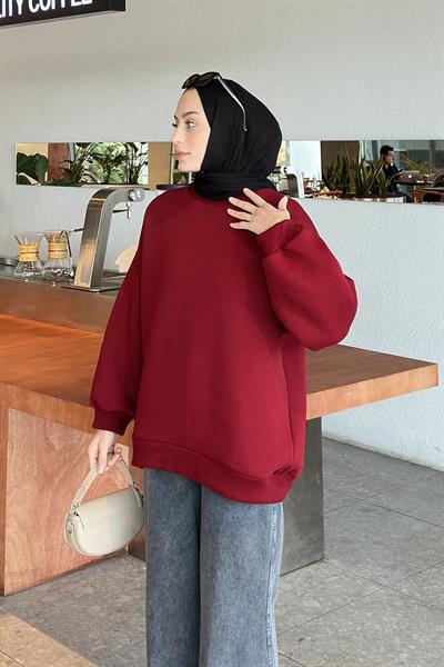 Jasmin Bisiklet Yaka Oversize Sweat Bordo