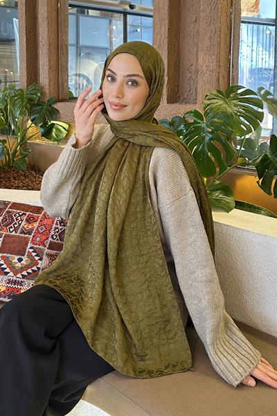 Bloom Desen Ayrobin Floş Jakar Şal Asker Yeşili