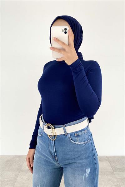 Yarım Balıkçı Yaka Düz Renk Body Lacivert