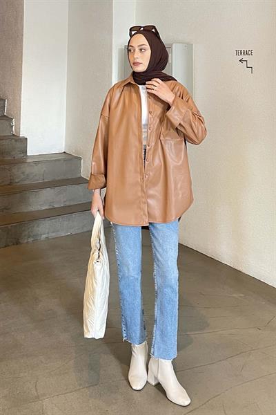 Tek Cep Deri Gömlek TABA