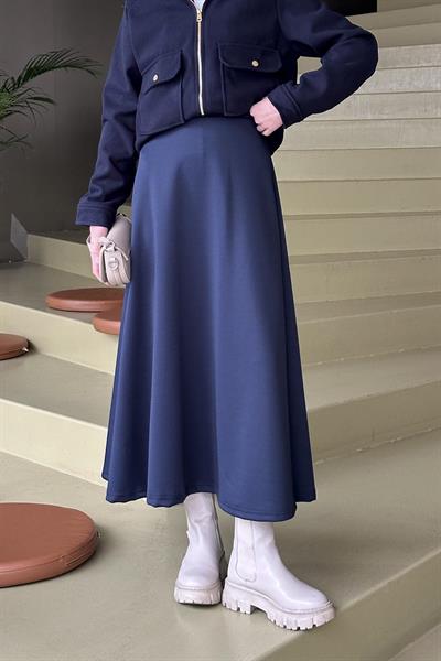 Scuba Kumaş Kloş Etek Lacivert