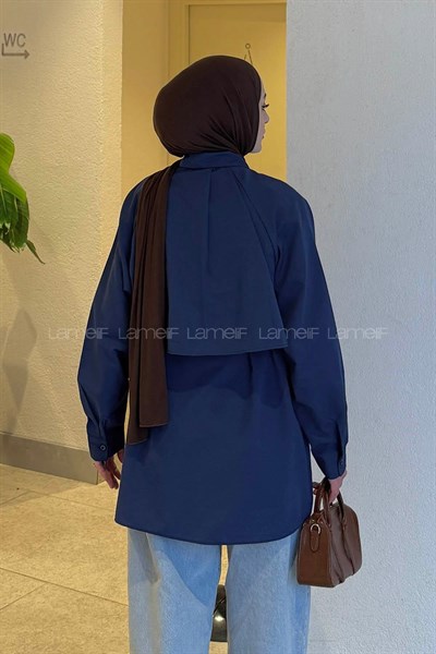 Pelerin Detaylı Gömlek Lacivert