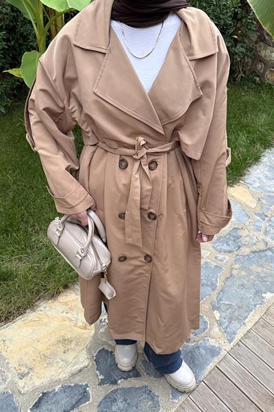 Uzun Apoletli Oversize Trenç Camel