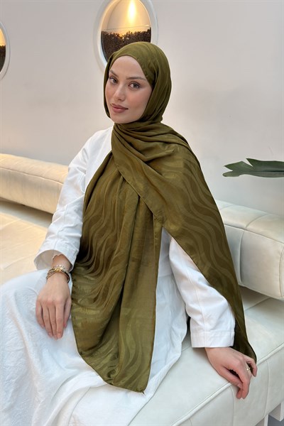 Shine Desen Ayrobin Floş Jakar Şal Asker Yeşili