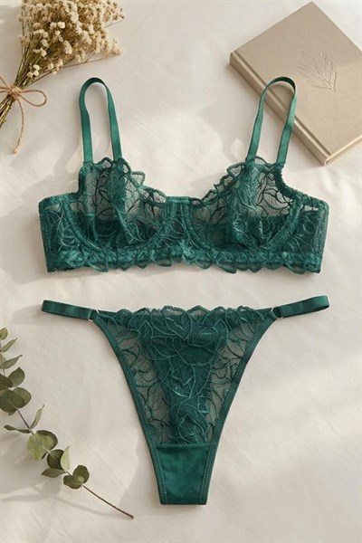 Dantelli Bralet  Sütyen Takım Zümrüt Yeşili