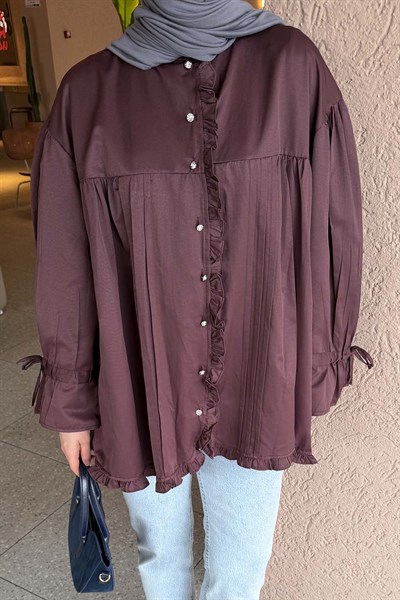 Fırfır Detaylı Gömlek Mürdüm