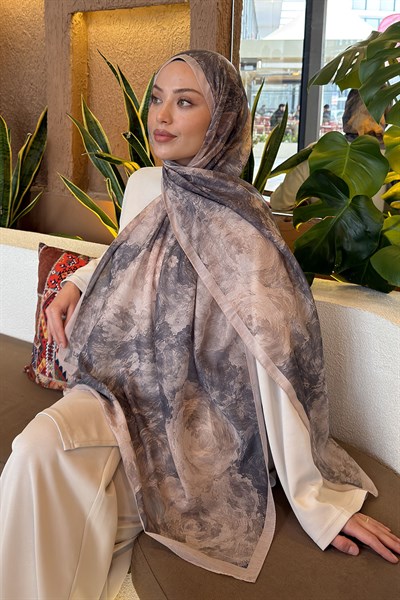 Gül Çiçek Desen Ferah Şal Füme