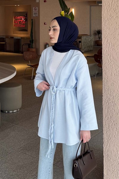 Örgü Bağlamalı Kimono Ceket Bebe Mavisi