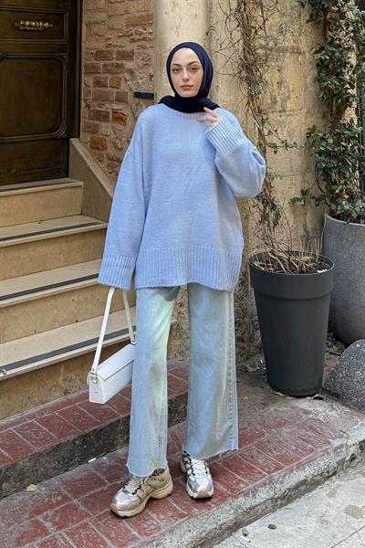 Geniş Kollu Kazak Bebe Mavisi