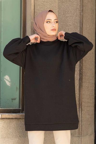 Üç İplik Balon Kol Tunik Siyah