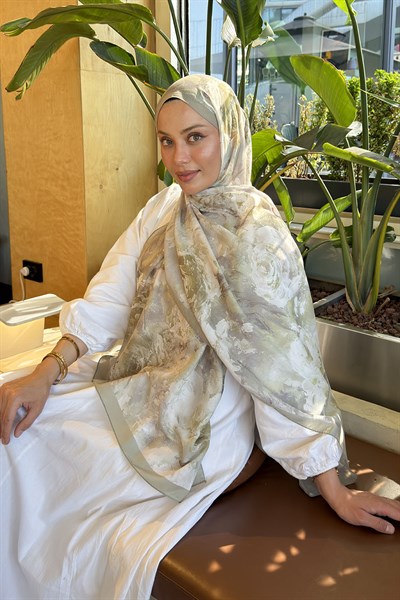 Gül Çiçek Desen Lara Soft Şal Mint Yeşili