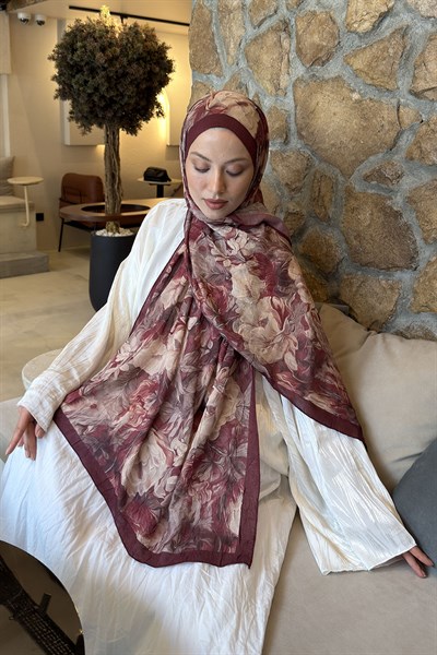 Vintage Flower Desen Bambu Şal Bordo