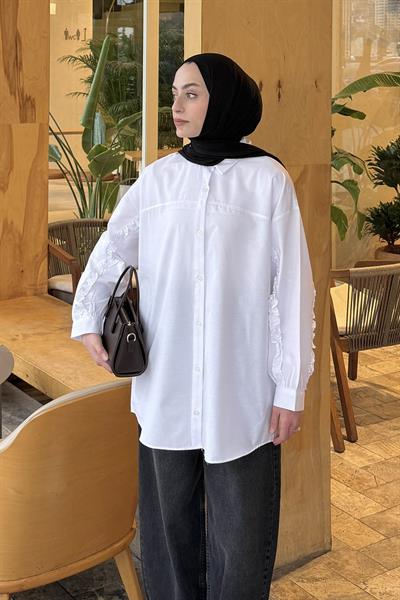 Kol Fırfır Detaylı Gömlek Beyaz
