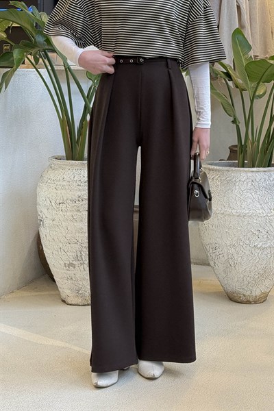 Dökümlü Palazzo Pantolon Acı Kahverengi