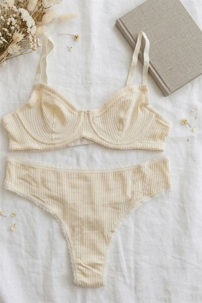 Fitilli Kaşkorse Sütyen Takım Sarı