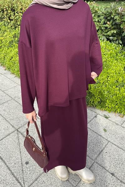 Kristal Etekli Takım Mürdüm