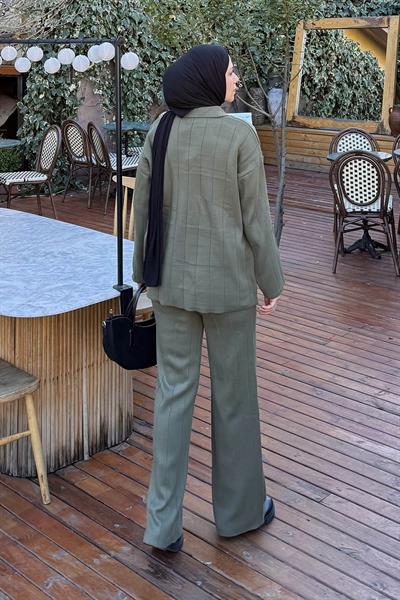 Yaka Detay İkili Tesettür Takım Haki