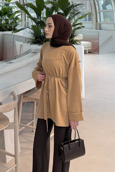 Yırtmaç Detaylı Sweat Soft Kahve