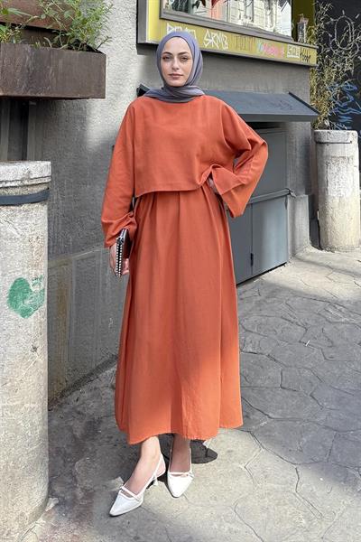 Etekli Tesettür Takım Kiremit