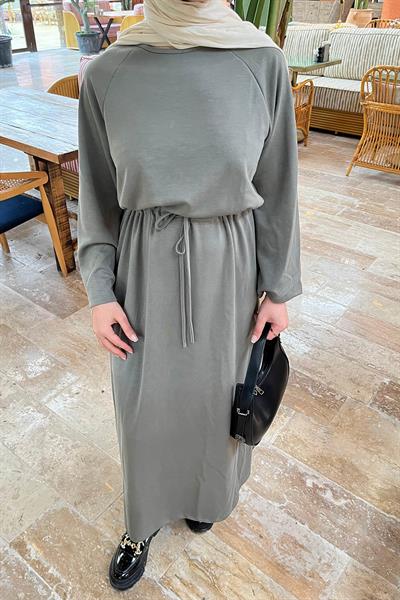 Bel Tünel Detaylı Elbise Çağla Yeşili