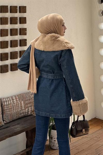Kürklü Kot Ceket Kot Mavi
