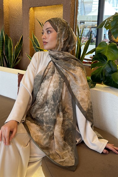 Gül Çiçek Desen Ferah Şal Haki