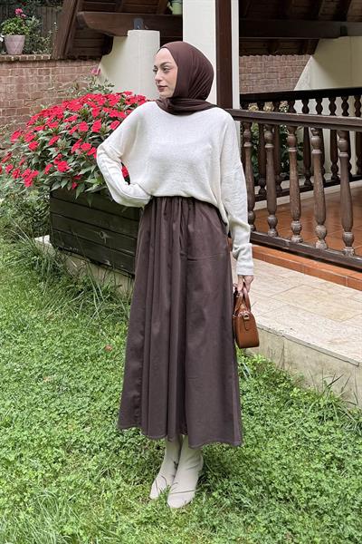 Kayık Yaka Triko Kazak Natural