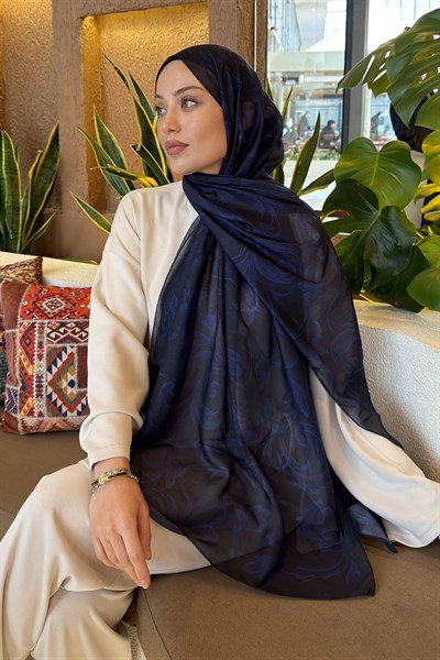 Etnik Desen Ferah Şal Lacivert