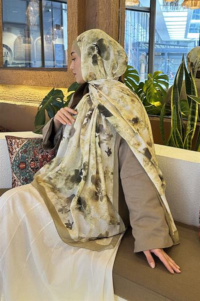 Batik Çiçek Desen Bambu Şal Mint Yeşili