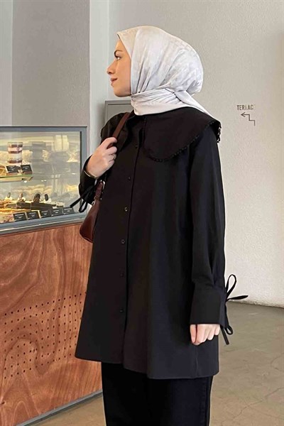 Bebe Yaka Dantel Detaylı Gömlek Siyah