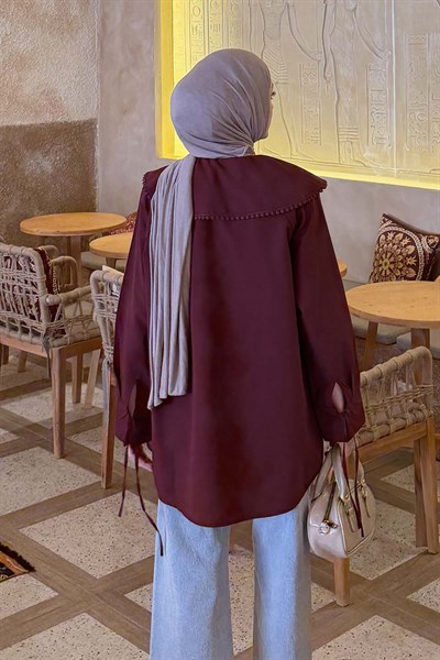 Bebe Yaka Dantel Detaylı Gömlek Bordo
