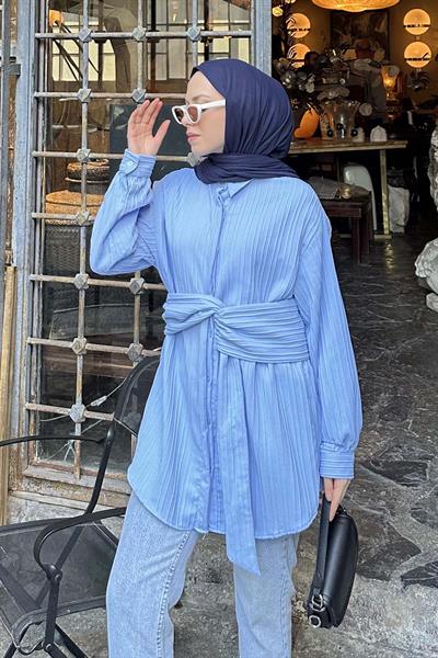 Belden Bağlamalı Tunik Gömlek Bebe Mavisi
