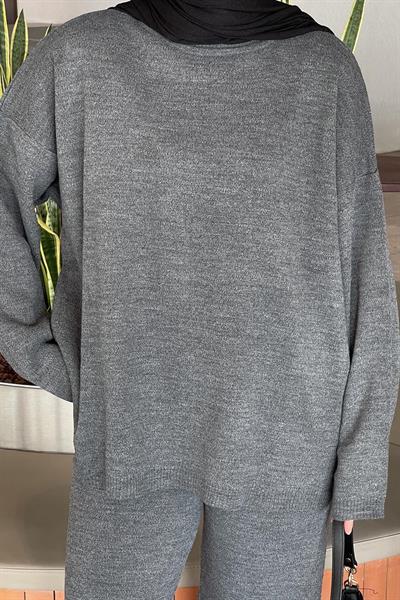 Düz İkili Triko Tesettür Takım Antrasit