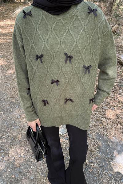 Kurdeleli Triko Kazak Haki