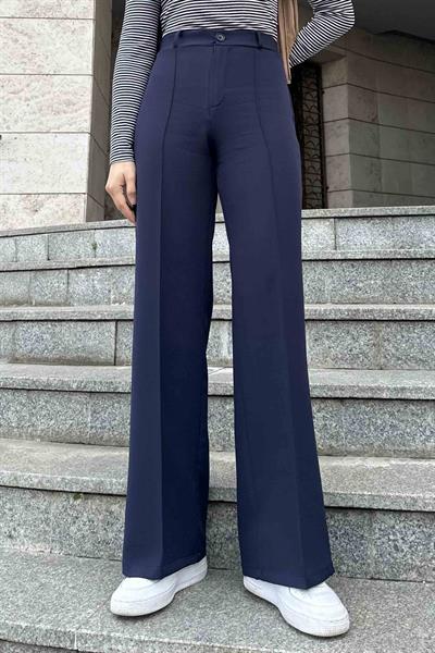 Çımalı Bol Paça Pantolon Lacivert