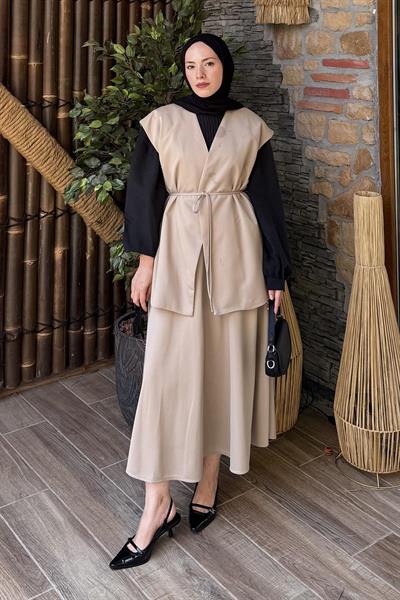 Yelek-Etek İkili Tesettür Takım vizonrengi