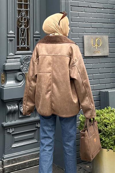 Süet Düğmeli Mont Acı Kahverengi