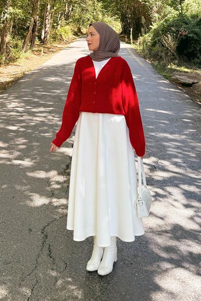 Crop V Yaka Hırka Nar Çiçeği