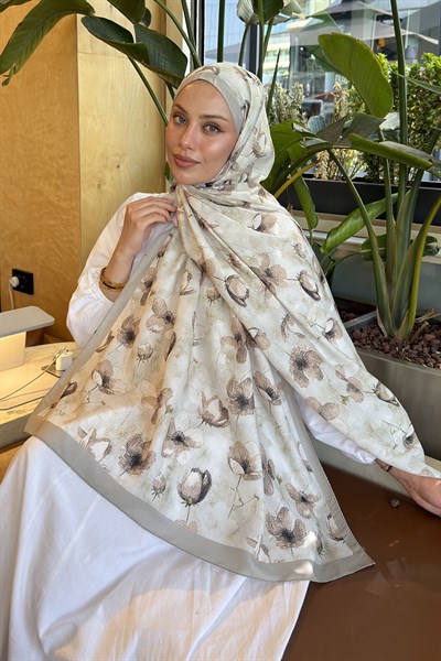 Çiçek Desen Lara Soft Şal Mint Yeşili