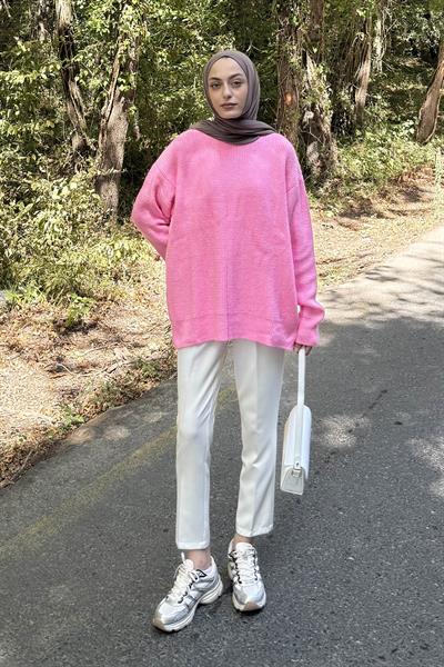 İnce Örgülü Kazak Pembe