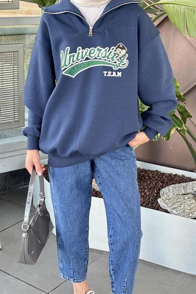 Universiy Baskılı Üç İplik Sweat Lacivert