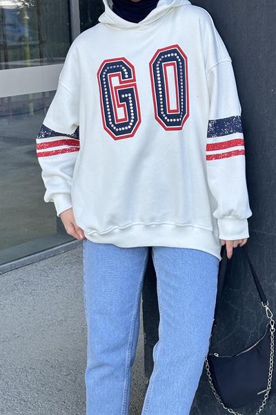 Go Baskılı Üç İplik Sweat Beyaz