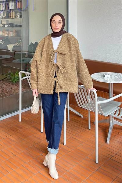 Bağlamalı Kaşe Kimono Camel