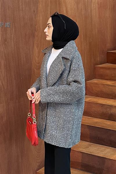 Balık Sırtı Kruvaze Kaban Gri