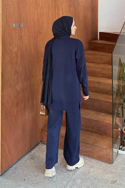 Cep Detaylı Triko Takım Lacivert