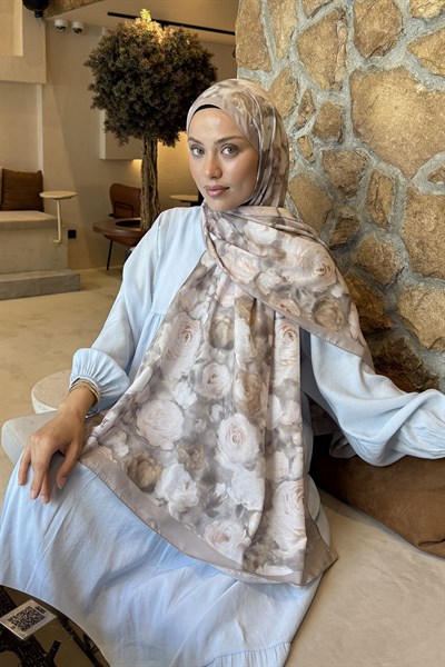 Botanik Çiçek Desen Lara Soft Şal Antik Bej