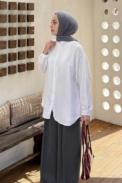 Müslin Tesettür Gömlek Beyaz