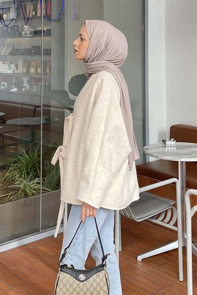 Bağlamalı Kaşe Kimono Ekru